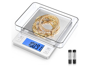 Digital Jewelry Scale, 1000g&times;0.01g High Precision Gram Scale | Small & Portable Gold Scale with Hold, Tare & Counting Function, Precise for Gold, Bullion, Coins, Gemstones & Crafts, Silver