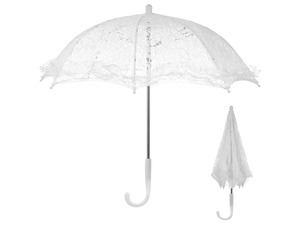 19.6 Inch White Lace Parasol Umbrella Vintage Victorian Wedding Parasol for Photography Bridal Shower Tea Party Decor Lightweight Elegant Prop with Ergonomic J-Handle