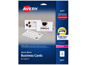 Printable Business Cards with Sure Feed Technology, 2" x 3.5", White, 250 Blank Cards for Laser Printers (05371)