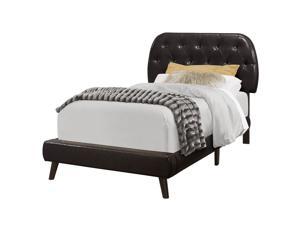 Monarch Specialties Contemporary Twin Size Bed - Brown Leather-Look with Wood Legs