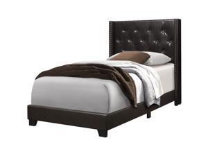 Monarch Specialties Contemporary Double Size Brown Leather-Look with Brass Trim Twin Bed