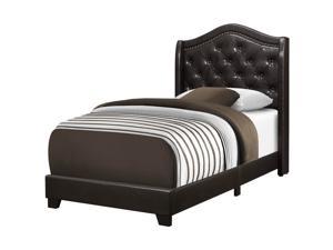 Monarch Specialties Contemporary Double Size - Brown Leather-Look with Brass Trim Twin Bed