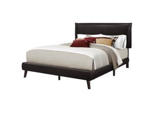 Monarch Specialties Contemporary Queen Size - Brown Leather-Look Wood Legs Bed