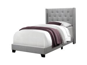 Monarch Specialties Contemporary Twin Size Bed - Grey Linen with Chrome Trim