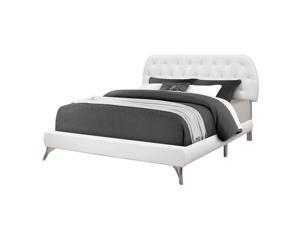 Monarch Specialties Contemporary Queen Size Bed - White Leather-Look with Chrome Legs