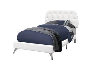 Monarch Specialties Contemporary Twin Size Bed - White Leather-Look with Chrome Legs