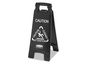 Rubbermaid Commercial 2-Sided Multi-Lingual Caution Sign - Black and White