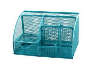 Office School Metal Mesh 6 Compartment Desktop Pen Holder Storage Sky Blue Office School Metal Mesh 6 Compartment Desktop Pen Holder Storage Sky Blue