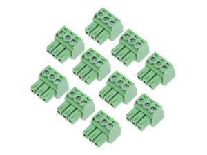 uxcell 10Pcs AC300V 8A 3.81mm Pitch 3P Flat Angle Needle Seat Insert-In PCB Terminal Block Connector green 