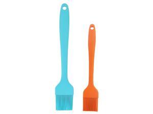 2 Pcs Silicone Brush Set Pastry Oil Basting Heat Resistant Non-Sticky Grilling for Baking Barbecue Cooking  Blue+Orange