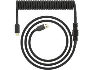 Hystar Coiled USB Aviator Cable for Keyboard, Double Sleeved Cable, 5ft Cable Length, Gold Plated, Type-C Connection, 90 Degree Exit, Includes Aluminum Artisan Keycap (Black)