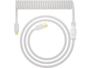 Hystar Coiled Aviator Cable for Mechanical, Double Sleeved Cable, 5ft Cable Length, Gold Plated, Type-C Connection, 90 Degree Exit, Includes Aluminum Artisan Keycap (White)