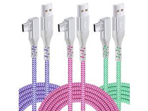 Pofesun 10ft USB C Cable Right Angle 90 Degree USB A to Type C Fast Charger Compatible for Samsung Galaxy S20 S10 S9 S8 Plus Note 9 8LG G8 G7 V40 V20 Moto G7PurpleGreenRose