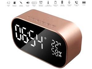 Dibiao Rechargeable LCD Digital FM Radio Portable Alarm Clock Wireless Bluetooth Speaker Color : Rose Gold