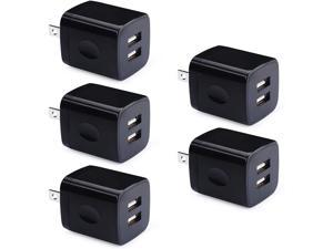 USB Wall Plug 2.1A Dual Port USB Power Block 5 Pack Portable Quick Charger Cubes Compatible iPhone 11 Pro Max/SE/7/6 plus/8/x Samsung Galaxy S20+/S9/S10e/S9/S8 Plus/S6/Note 20 Ultra Moto G8
