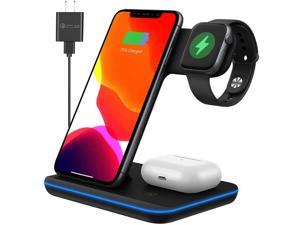Any Warphone 3 in 1 Wireless Charging Station for Latest Airpods iPhone and iWatch, Compatible for iPhone 11/12 Pro Max/X/XS Max/8 Apple Watch Charger 5/4/ 3/2 /1 Airpods 2/3