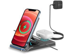 Wireless Charger Foldable 3 in 1 Wireless Charger Station for iWatch AirPods Qi Fast Wireless Charging Stand for iPhone 131211 SeriesXS MAXXSXRX88 Plus Samsung Cell Phone Black