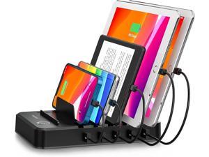 Charging Station for Multiple Devices 5 Ports with 6 Mixed Charging Cables Multi USB Charger Station Organizer for Cell Phones Tablets Tab Electronics Tech Gadget