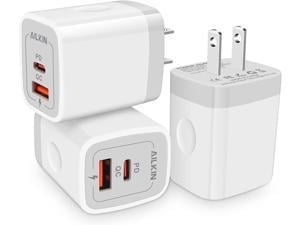 3Pack Dual Port USBC Wall Plugin Charger AILKIN 20W Power Delivery  QC30 USB A Double Port Fast Charging Block for iPhone 14 13 12 Pro Max 14 Pro 12 Mini 14 11 Pro Max 14 Plus 11 SE X XS Cube