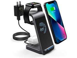 Aoozi Wireless Charging Station, 3 in 1 Fast Wireless Charger Stand Detachable 3 in 1 Wireless Charger for Apple Watch, Wireless Earbuds, iPhone 13 Pro Max/13 Pro/13/12/11/X, Qi-Certified Phones