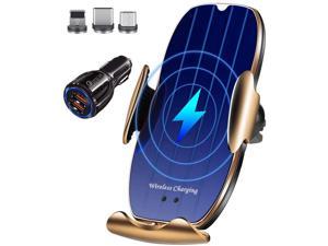 GOOSUO Wireless Car Charger Mount 10W Fast Charging Car Smart Sensor Wireless Charger Phone Holder for iPhone12 11/ Pro/XS/XR/ 8 Plus, Samsung S10 /S9 / Note10 / Note9, etc (Blue+Gold)