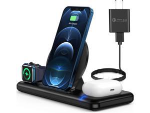 Wireless Charger 3 in 1 Fast Wireless Charger Station Compatible for Apple Watch SE 6 5 4 3 2 AirPods Pro2 Wireless Charging Stand Dock for iPhone 13 12 11 Pro Max Xs X Xr 8 Samsung Black