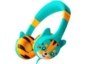 Kidrox Tiger-Ear Kids Headphones Boys/Girls - 85dB Volume Limited, Wired Toddler Headphones for School, Adjustable Headband, Tangle Free Cable, Cute Design, Small Turquoise Children Headphones On Ear
