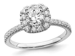 1.00 Carat (ctw G-H-I, SI1-SI2) Lab Grown Diamond Engagement Halo Ring in 14K White Gold