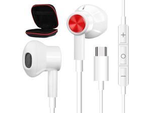 USB C Headphone  Portable Carrying Case Jelanry HiFi Stereo Earbud AntiTangle Magnetic Headphone Bass Wired Earphones with Mic and Volume Control for OnePlus 9 9Pro Samsung S21 Ultra S20 White