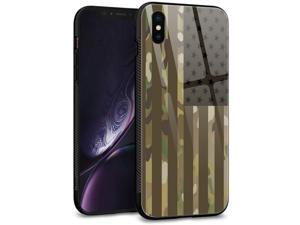iPhone Xs CaseiPhone X Cases Tempered Glass Back Shell Pattern Designed with Soft TPU Bumper Case for Apple iPhone XXS Cases Camouflage American Flag