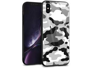 iPhone Xs CaseiPhone X Cases Tempered Glass Back Shell Pattern Designed with Soft TPU Bumper Case for Apple iPhone XXS Cases Camouflage Gray