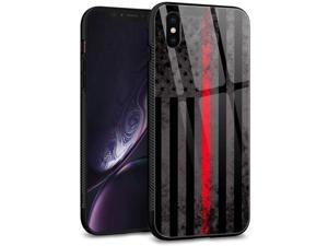 iPhone Xs CaseiPhone X Cases Tempered Glass Back Shell Pattern Designed with Soft TPU Bumper Case for Apple iPhone XXS Cases Black red Flag