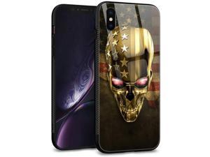 iPhone Xs CaseiPhone X Cases Tempered Glass Back Shell Cool Pattern Designed with Soft TPU Bumper Case for Boys Men Fashion Apple iPhone XXS Cases USA Flag Skull