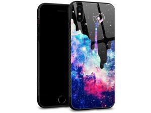 iPhone Xs CaseiPhone X Cases Tempered Glass Back Shell Pattern Designed with Soft TPU Bumper Case for Apple iPhone XXS Cases 58 inch Space Galaxy