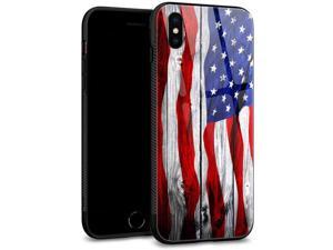 iPhone Xs CaseiPhone X Cases Tempered Glass Back Shell Pattern Designed with Soft TPU Bumper Case for Apple iPhone XXS Cases Wood us Flag
