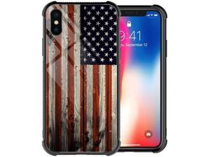 iPhone Xs CaseRed Wood American Flag iPhone X Cases for Men Boy Tempered Glass Back Pattern with Soft TPU Bumper Case for Apple iPhone XXS Case 58inch Red Wood USA Flag