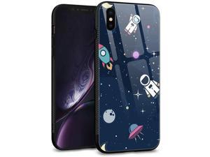 iPhone Xs CaseiPhone X Cases Tempered Glass Back Shell Pattern Designed with Soft TPU Bumper Case for Apple iPhone XXS Cases Space