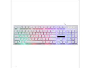 amzyunzhishangmao USB Wired Feel RGB Backlit Computer Keyboard Black Grid Texture Panel Color  White