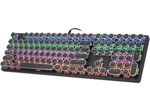 Mechanical Gaming Keyboard Geeklin Typewriter Rainbow RGB Backlit Keyboard 108 Retro Round Keycaps Wired Mechanical Keyboard with Blue Switch for Desktop Computer PC(US Layout)
