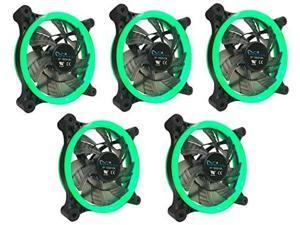 APEVIA 512L-CGN 120mm Silent Dual Rings Green LED Fan with 32 x LEDs & 8 x Anti-Vibration Rubber Pads (5 Pk)