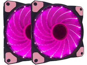 Apevia AF212L-SPK 120mm Pink LED Ultra Silent Case Fan w/15 LEDs & Anti-Vibration Rubber Pads (2-pk)