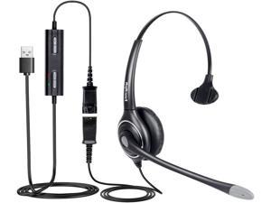 USB Plug Corded Headphone Call Center Noise Cancelling Headset with Quick Disconnect,Adjustable Mic, Mute Volume Control for Calls on Laptops PC,Computers