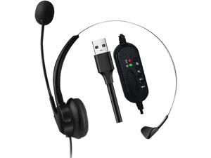 Single-Sided USB Headset with Microphone Over-The-Head Computer Headphone for PC Mpow Comfort-fit Call Center Headsets with in-Cord Volume Control 2 Pack 270 Degree Boom Mic for Right/Left Ear 