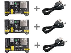 Excelity 3pcs 3.3V/5V Power Supply Module for MB102 Breadboard Arduino Kit with USB to 5.5 2.1mm Cord Excelity 3pcs 3.3V/5V Power Supply Module for MB102 Breadboard Arduino Kit with USB to 5.5 2.1mm Cord