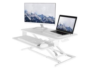 VIVO White Height Adjustable 32" Standing Desk Monitor Riser, Economic Sit Stand Workstation Tabletop (DESK-V000SW)