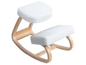 VIVO Ergonomic Wooden Rocking Kneeling Chair with White Seat, Rocker Stool for Home & Office, Posture Seat (CHAIR-K04RW)