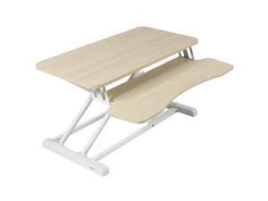 VIVO Light Wood Height Adjustable Standing Desk Riser, 32" Sit Stand Tabletop Workstation, White Frame (DESK-V000KF)
