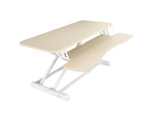 VIVO Light Wood Height Adjustable 36" Standing Desk Monitor Riser, Standing Desktop Converter, White Frame (DESK-V036KF)