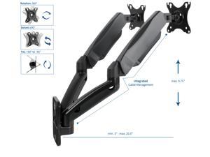 Black Gas Spring Extended Arm Full Motion Articulating Dual Monitor Wall Mount for 17" to 27" Screens