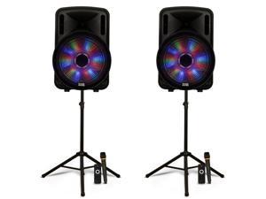 Acoustic Audio by Goldwood Powered Speaker Cabinet Battery 12 Bluetooth LED Display and Wireless Mic PRTY121